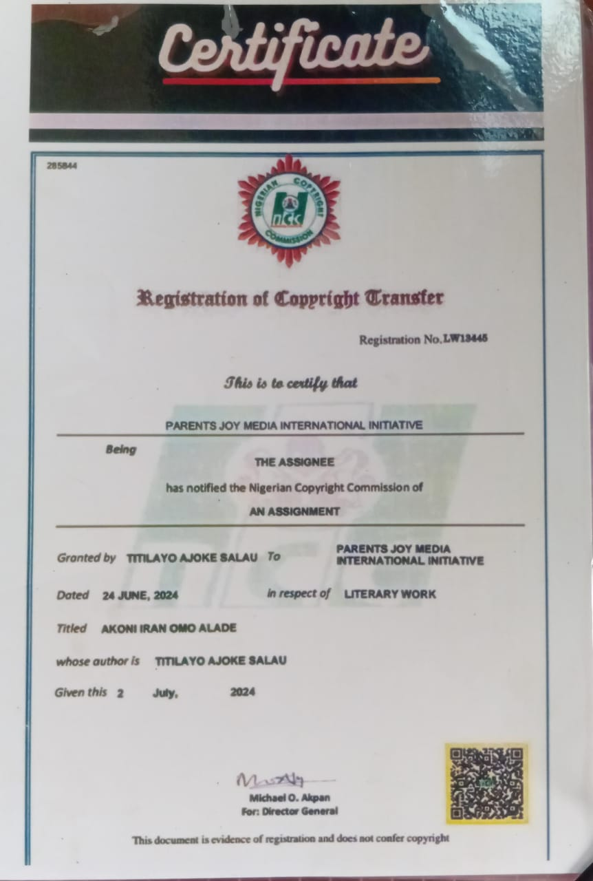 Copyright for Akoni Iran Omo Alade